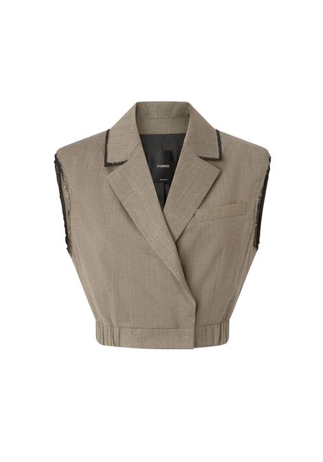 Gilet Pinko donna 104755 A2BQ Guardami beige corto con rever ed elastico PINKO | Gilet | 104755 A2BQL67